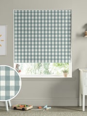 Sophie Allport Teal Blue Gingham Made to Measure 100% Cotton Roman Blinds - Image 1 of 6