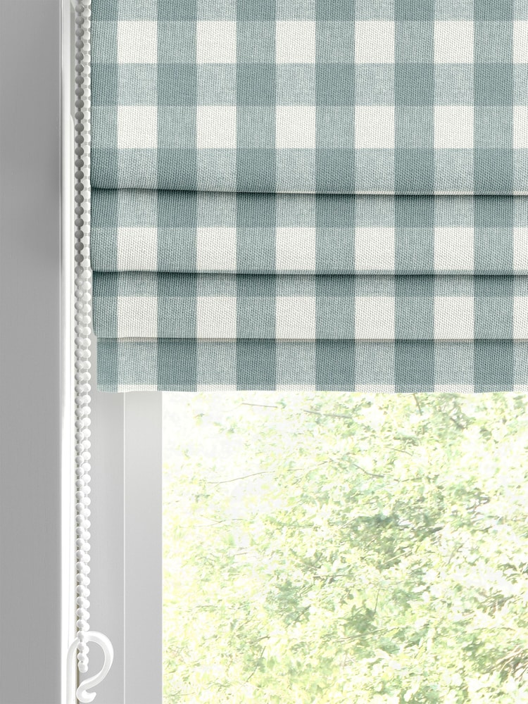 Sophie Allport Teal Blue Gingham Made to Measure 100% Cotton Roman Blinds - Image 2 of 6