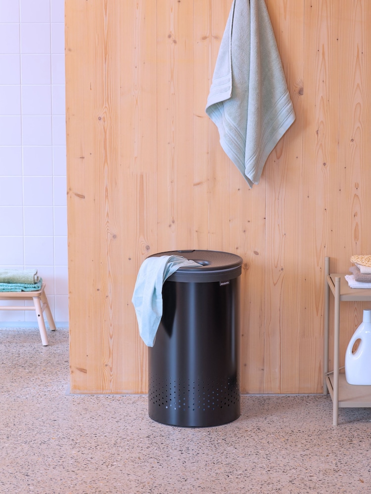 Brabantia Matt Black Laundry Bin 60L Plastic Lid - Image 1 of 6