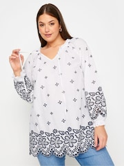 Yours Curve Blue 100% Cotton Broderie Anglaise Blouse - Image 2 of 6