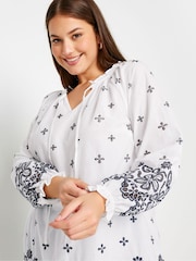 Yours Curve Blue 100% Cotton Broderie Anglaise Blouse - Image 3 of 6