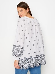 Yours Curve Blue 100% Cotton Broderie Anglaise Blouse - Image 4 of 6