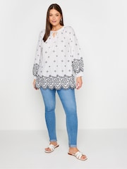 Yours Curve Blue 100% Cotton Broderie Anglaise Blouse - Image 5 of 6