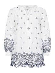 Yours Curve Blue 100% Cotton Broderie Anglaise Blouse - Image 6 of 6