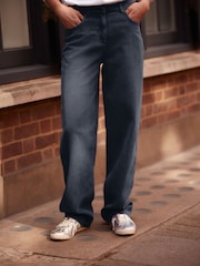 Navy Blue Washed Cord Wide Leg 100% Cotton Trousers - Image 2 of 7