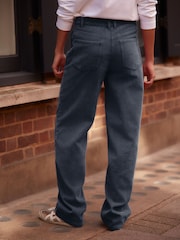 Navy Blue Washed Cord Wide Leg 100% Cotton Trousers - Image 3 of 7