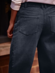 Navy Blue Washed Cord Wide Leg 100% Cotton Trousers - Image 4 of 7