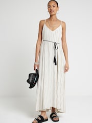 River Island Beige Stripe Belted Swing Maxi Dress - Image 1 of 6