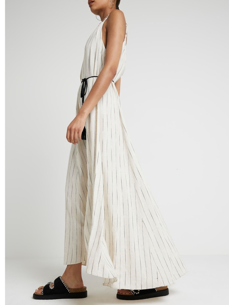 River Island Beige Stripe Belted Swing Maxi Dress - Image 2 of 6