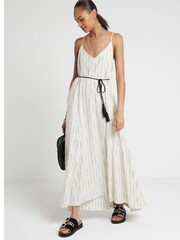 River Island Beige Stripe Belted Swing Maxi Dress - Image 3 of 6