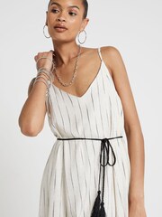 River Island Beige Stripe Belted Swing Maxi Dress - Image 4 of 6