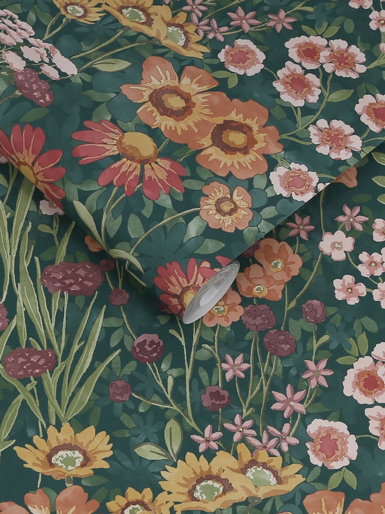 Graham & Brown Green Wallflower Wallpaper Wallpaper Sample - Image 3 of 3