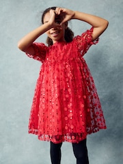 Red Sequin Mesh Flower Party Dress (3-16yrs) - Image 5 of 7