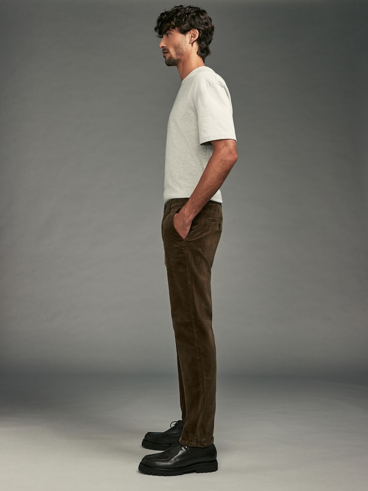 Tan Brown Slim Fit Corduroy Chino Trousers - Image 1 of 9