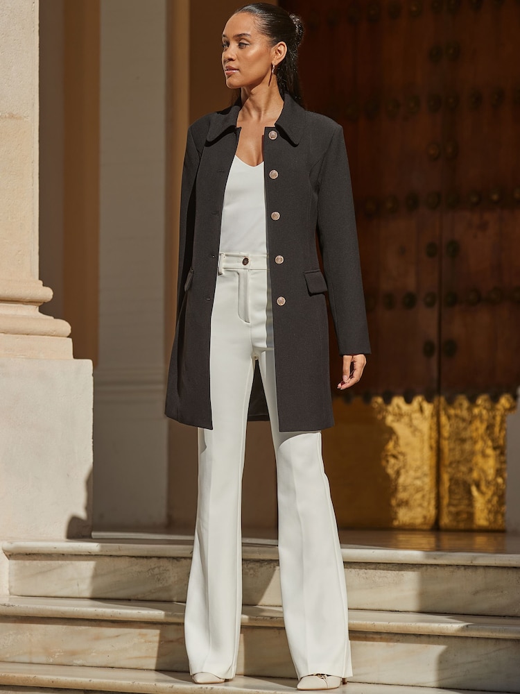 Sosandar Black Coat With Gold Button Detail - Image 2 of 5