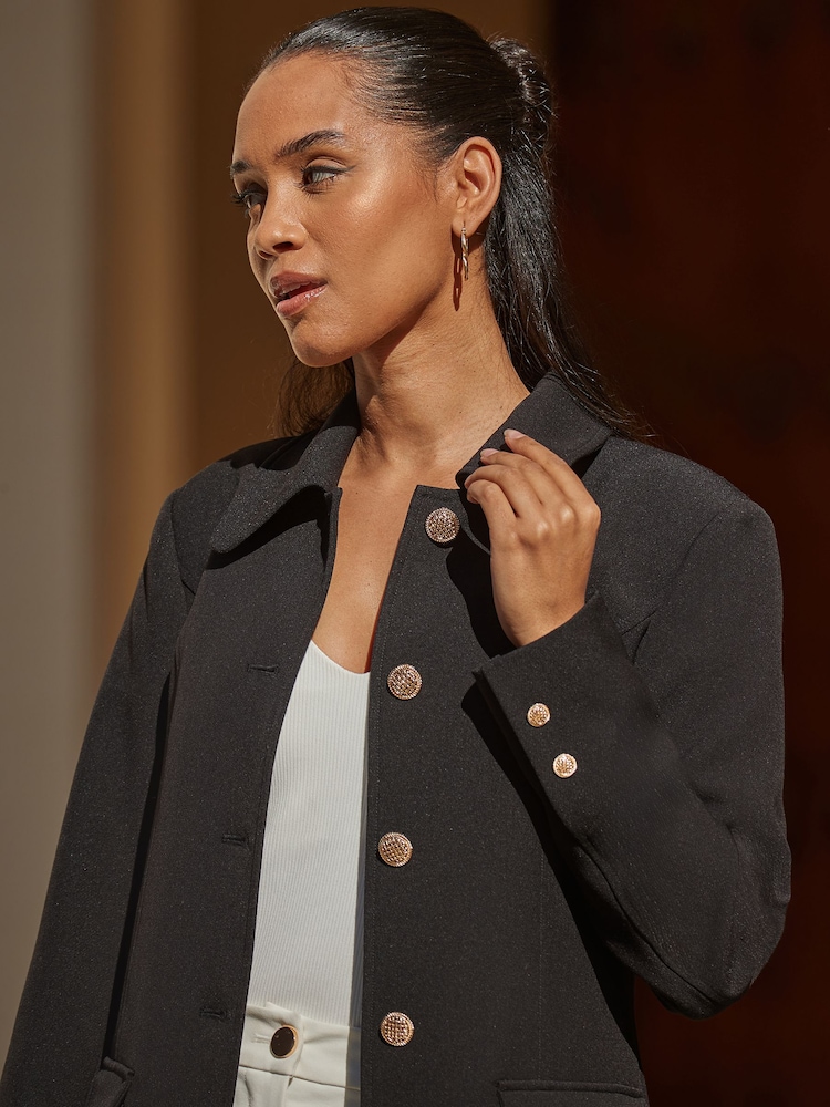 Sosandar Black Coat With Gold Button Detail - Image 5 of 5 Sosandar Black Coat With Gold Button Detail - Image 5 of 5