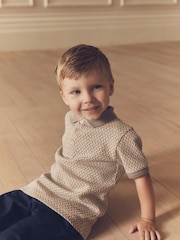Tan Brown/Ecru Natural Short Sleeve Textured Polo Shirt (3mths-7yrs) - Image 1 of 7