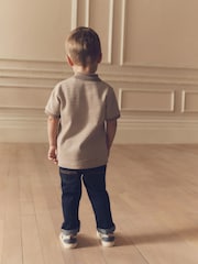 Tan Brown/Ecru Natural Short Sleeve Textured Polo Shirt (3mths-7yrs) - Image 3 of 7