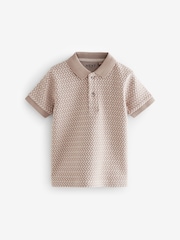 Tan Brown/Ecru Natural Short Sleeve Textured Polo Shirt (3mths-7yrs) - Image 4 of 7