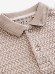 Tan Brown/Ecru Natural Short Sleeve Textured Polo Shirt (3mths-7yrs) - Image 6 of 7