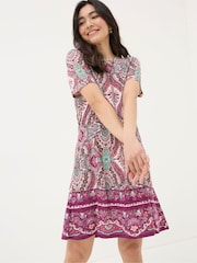 FatFace Purple Simone Detail Paisley Jersey Dress - Image 1 of 5