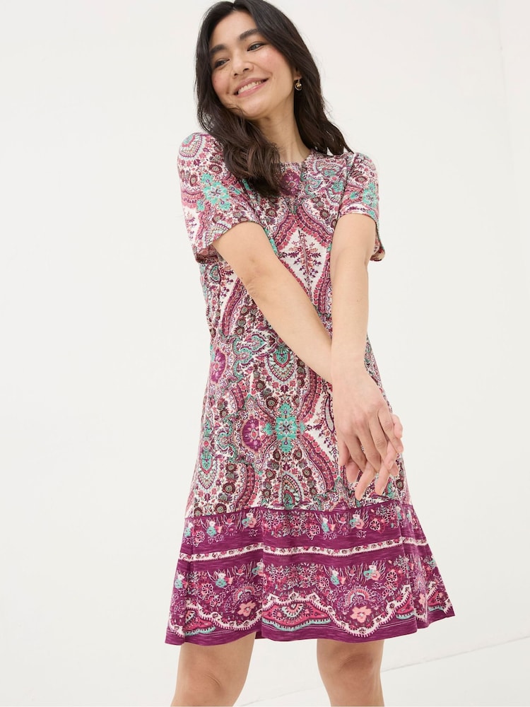 FatFace Purple Simone Detail Paisley Jersey Dress - Image 1 of 5