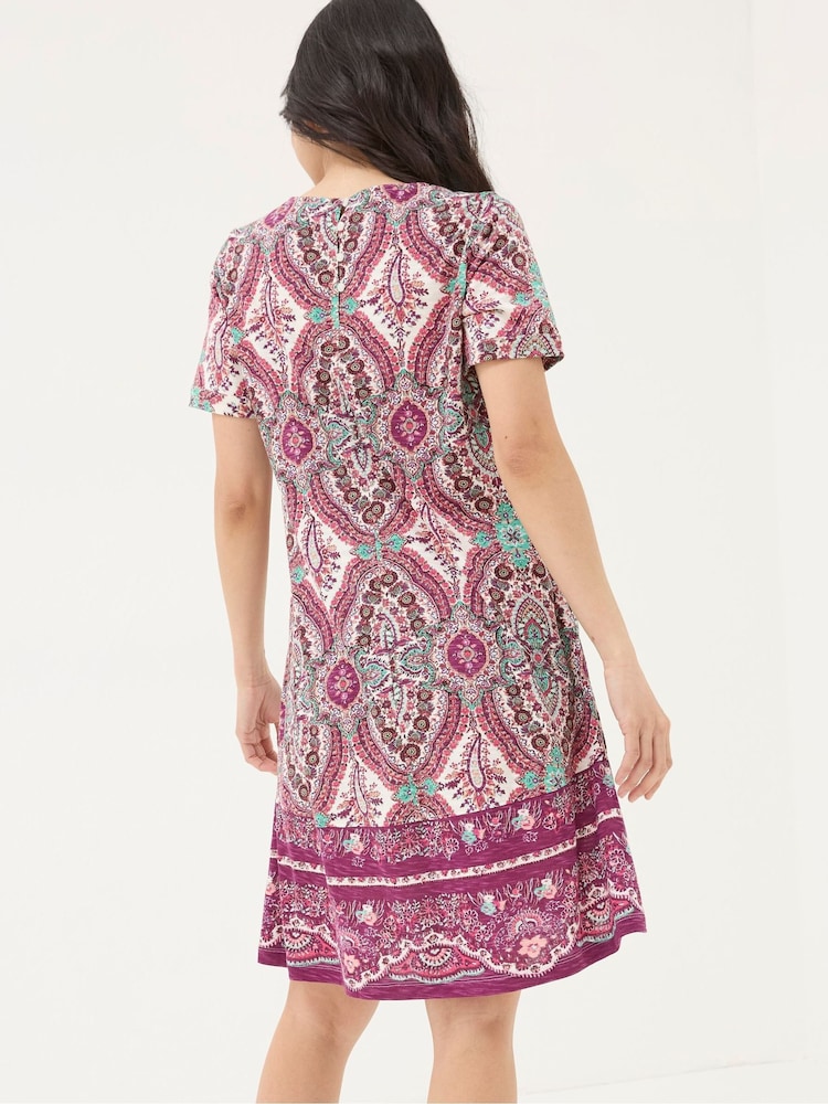 FatFace Purple Simone Detail Paisley Jersey Dress - Image 2 of 5