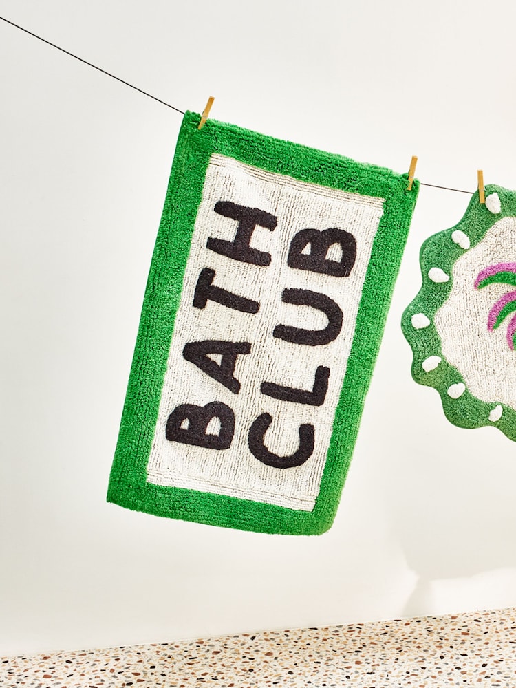 Oliver Bonas Green Bath Club Rectangular Bathmat - Image 1 of 4