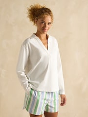Joules Tallie Chalk Long Sleeve Combed Cotton Collared Top - Image 1 of 7