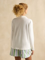 Joules Tallie Chalk Long Sleeve Combed Cotton Collared Top - Image 3 of 7
