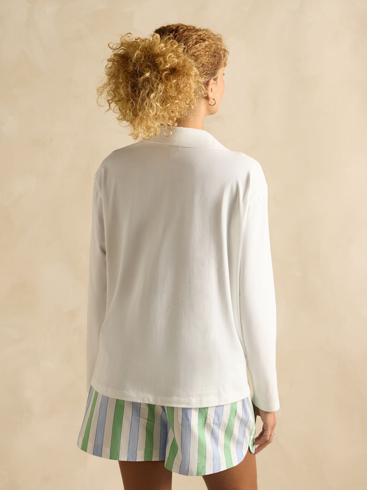 Joules Tallie Chalk Long Sleeve Combed Cotton Collared Top - Image 3 of 7