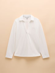 Joules Tallie Chalk Long Sleeve Combed Cotton Collared Top - Image 7 of 7