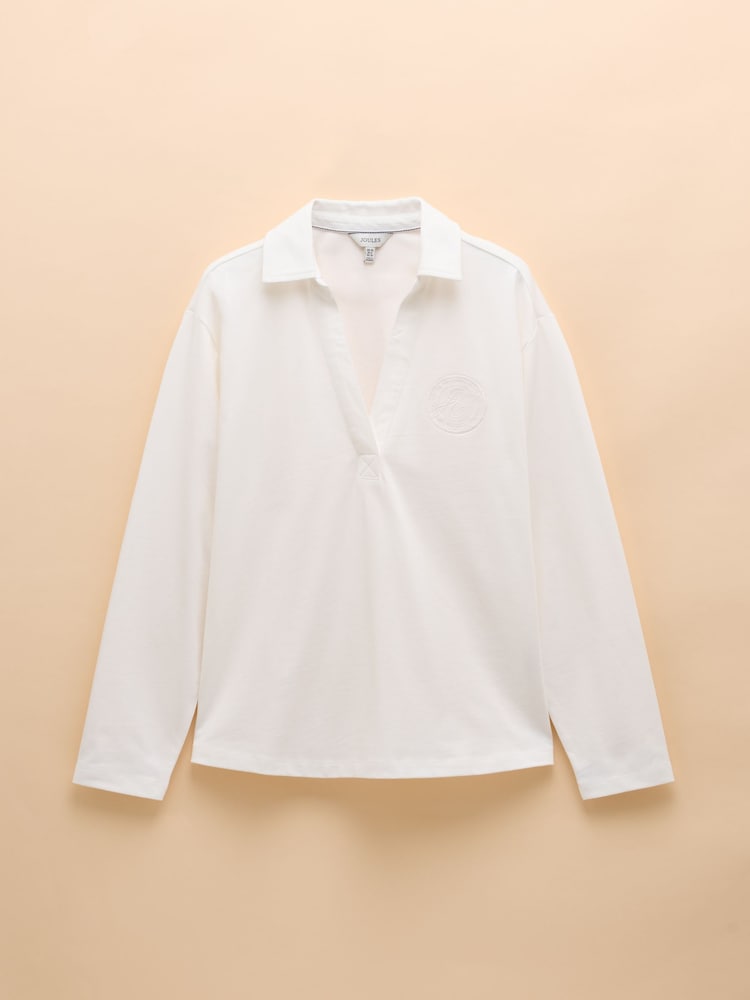 Joules Tallie Chalk Long Sleeve Combed Cotton Collared Top - Image 7 of 7