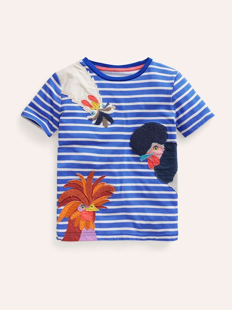 Boden Blue Chicken Appliqué Textured T-shirt - Image 1 of 4