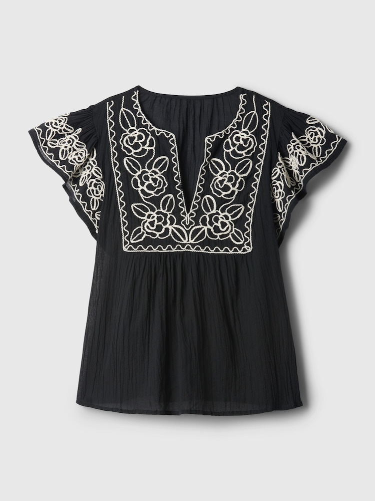 Gap Black Crinkle Gauze Embroidered Cropped Shirt - Image 5 of 5 Gap Black Crinkle Gauze Embroidered Cropped Shirt - Image 5 of 5
