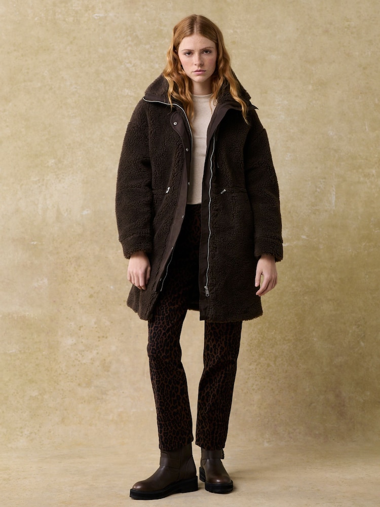Chocolate Brown Waisted Teddy Borg Jacket - Image 2 of 8