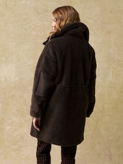 Chocolate Brown Waisted Teddy Borg Jacket - Image 4 of 8