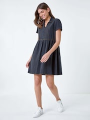Roman Black 100% Cotton Denim Collared Dress - Image 1 of 5