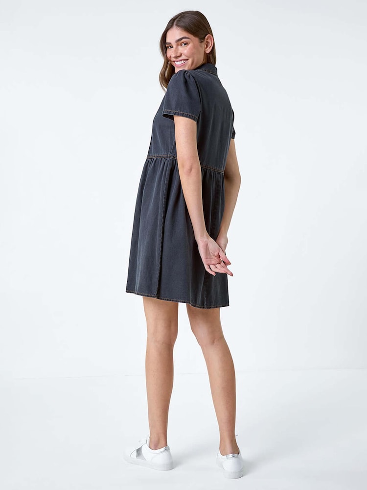 Roman Black 100% Cotton Denim Collared Dress - Image 2 of 5