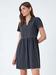Roman Black 100% Cotton Denim Collared Dress - Image 3 of 5