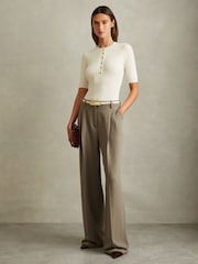 Reiss Ivory Emily Wool Blend Button Detail Top - Image 1 of 6
