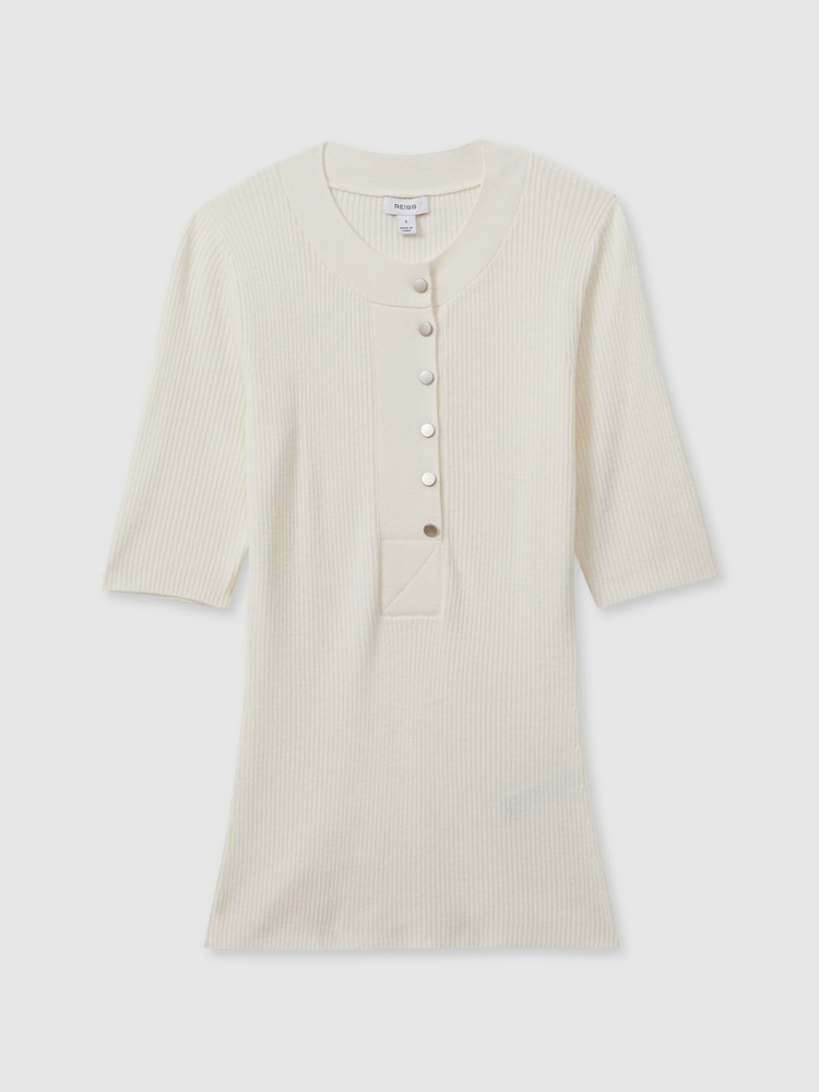 Reiss Ivory Emily Wool Blend Button Detail Top - Image 2 of 6