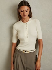Reiss Ivory Emily Wool Blend Button Detail Top - Image 3 of 6
