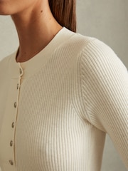 Reiss Ivory Emily Wool Blend Button Detail Top - Image 4 of 6