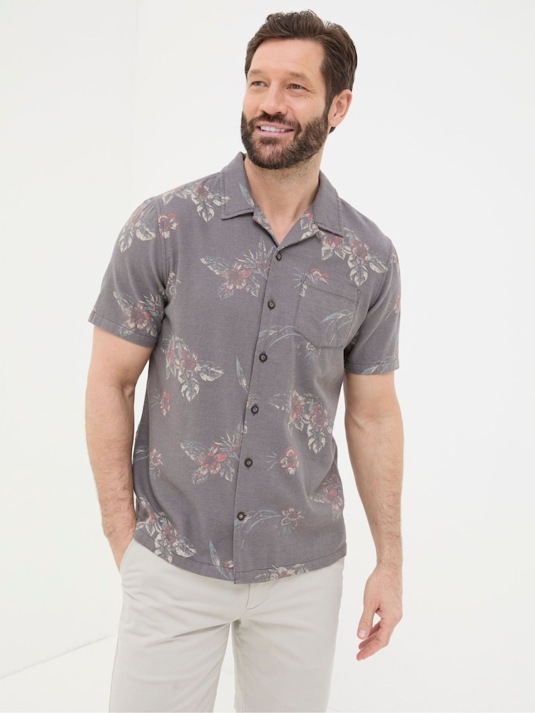 FatFace Brown Short Sleeve Hibiscus Print Shirt - Image 1 of 5 FatFace Brown Short Sleeve Hibiscus Print Shirt - Image 1 of 5
