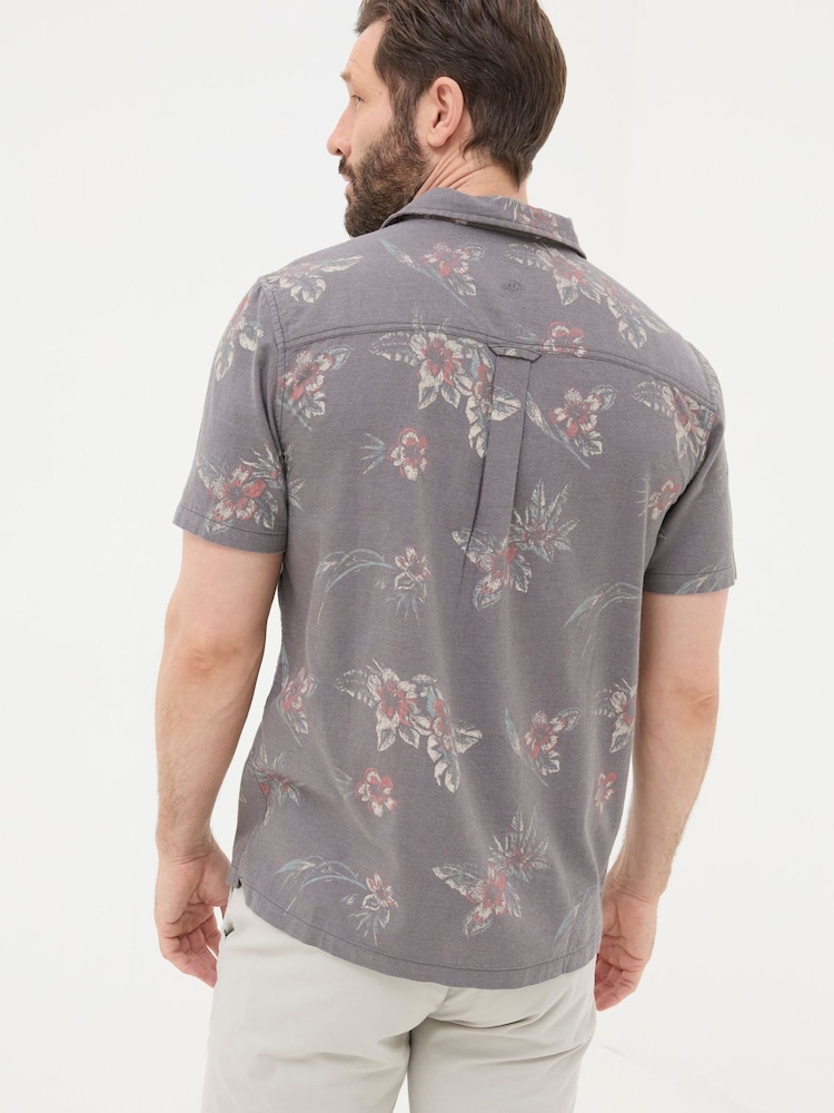 FatFace Brown Short Sleeve Hibiscus Print Shirt - Image 2 of 5 FatFace Brown Short Sleeve Hibiscus Print Shirt - Image 2 of 5