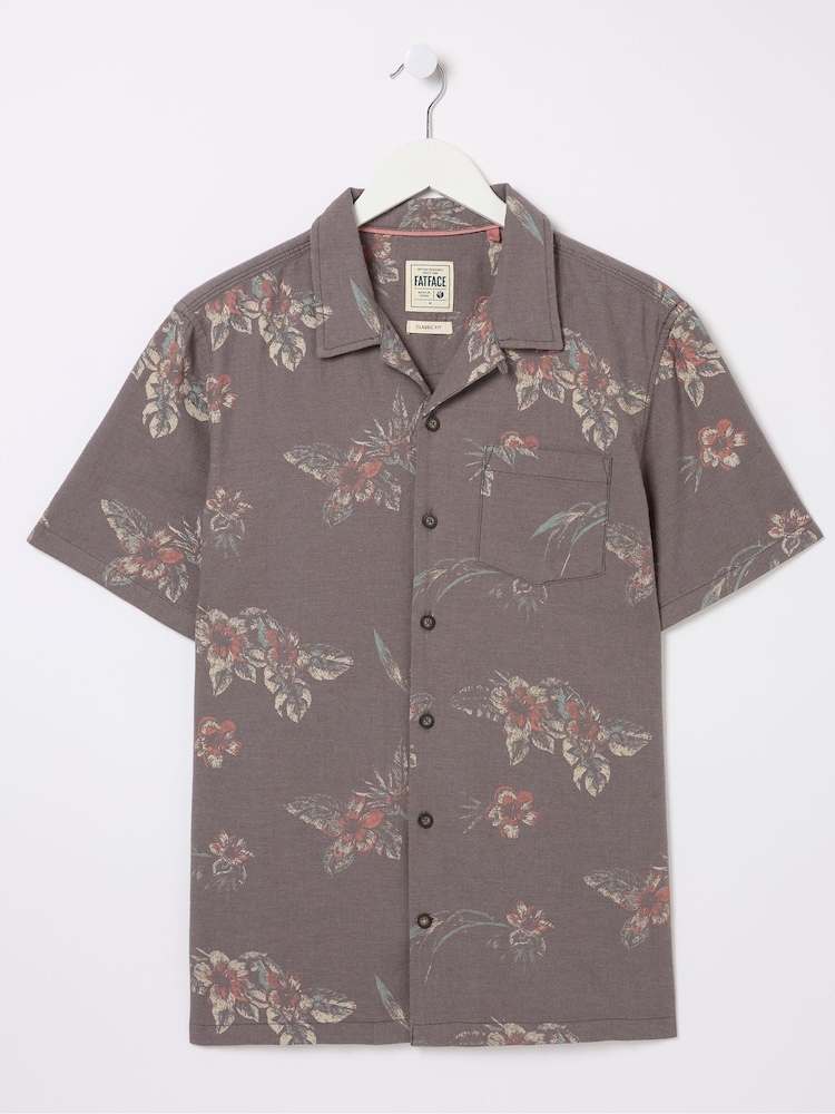 FatFace Brown Short Sleeve Hibiscus Print Shirt - Image 5 of 5 FatFace Brown Short Sleeve Hibiscus Print Shirt - Image 5 of 5