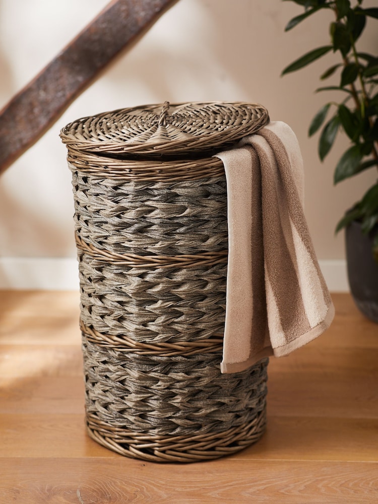 Grey Wicekr Laundry Basket Hamper - Image 1 of 5
