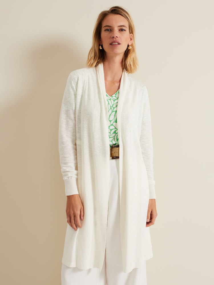 Phase Eight Cream Louise Linen Longline Cardigan - Image 1 of 6