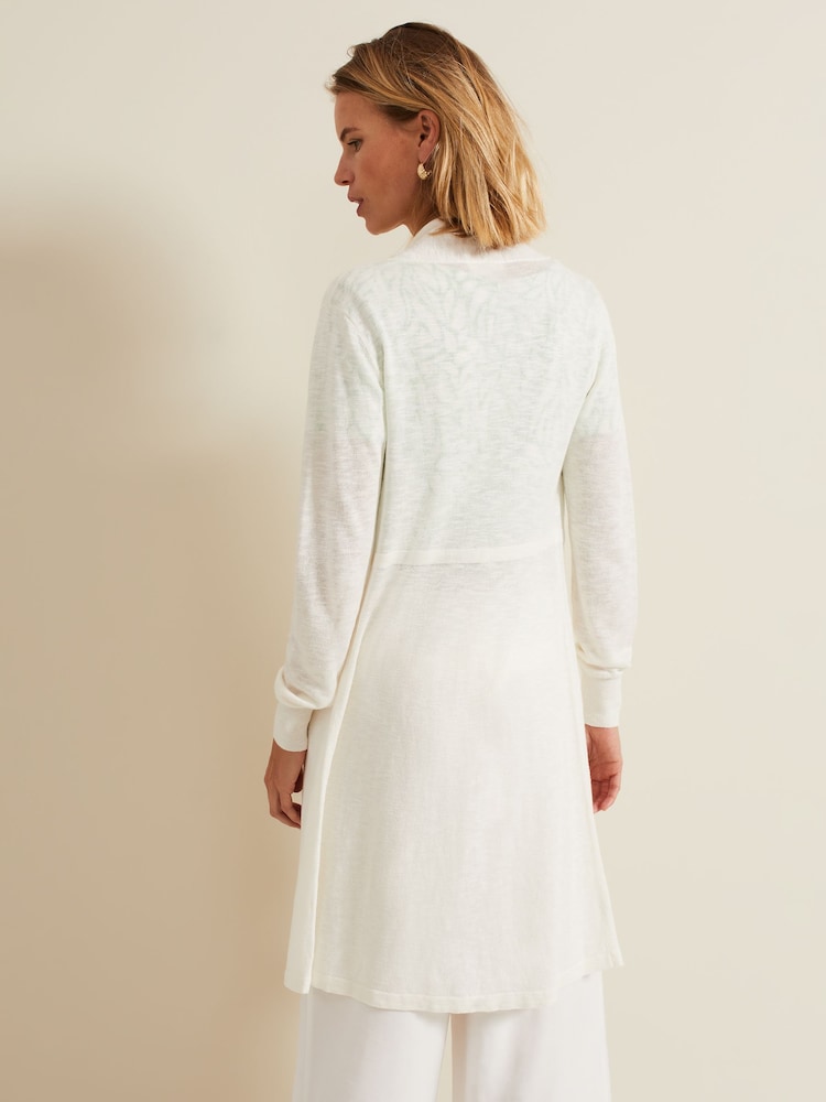 Phase Eight Cream Louise Linen Longline Cardigan - Image 2 of 6